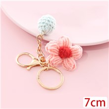Cute Pink Flower Hand Made Wool Pendant Keychain Key Ring