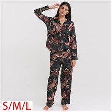 Women's Leopard Flower Long Sleeve Button-Down Pajamas PJ Set
