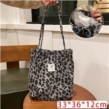 Leopard Print Grey Corduroy Tote Bag Large Shoulder Bag