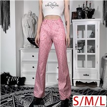 Pink Leopard Print High Waist Wide Leg Jeans Casual Long Denim Pants