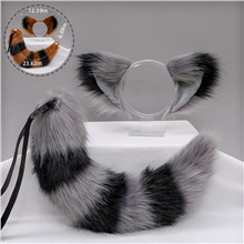 Raccoon Ears Headwear And Tail Set Soft Hair Hoop Halloween Party Animal Cosplay Costume Accessiores