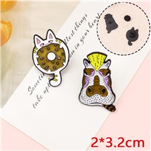 Cute Animal Hippo Donut Cat Enamel Pin Brooch Badge Set