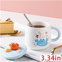 Funny Coffee Mug, Cute Ceramic Crab Mugs, Lovely Animal Tea Cups with Lid and Spoon