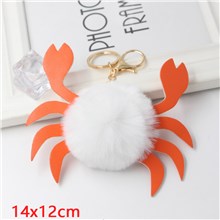 Cute Crab Puff Ball Pom Pom Keychain Key Ring