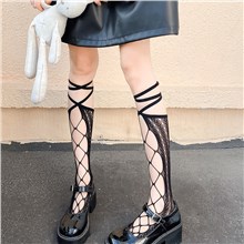 JK Women Black Knee High Fishnet Socks Mesh Net Trouser Socks Hollow out Tights Stockings