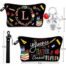 Apple Owl Keychain Key Ring Letter L Combination Cosmetic Bag Teachers Gift Makeup Bag Set