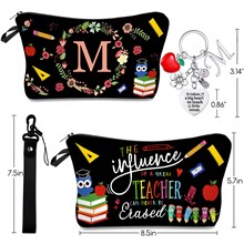 Apple Owl Keychain Key Ring Letter M Combination Cosmetic Bag Teachers Gift Makeup Bag Set