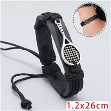 Tennis Racket Sports Leather Wrap Charm Bracelet