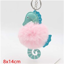 Cute Hippocampus Puff Ball Pom Pom Keychain Key Ring