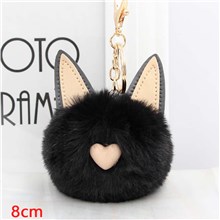 Cute Black Cat Puff Ball Pom Pom Keychain Key Ring