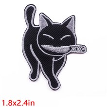 Little Black Cat Bite Knife Embroidered Badge Patch