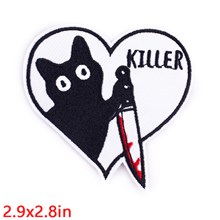 Animal Holding a Knife Black Cat Embroidered Badge Patch