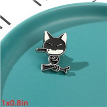 Animal Bite Knife Black Cat Enamel Pin Brooch Badge