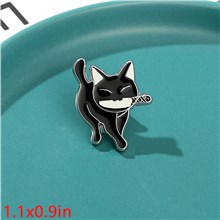 Animal Bite Knife Black Cat Enamel Pin Brooch Badge