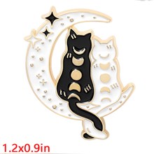 Cute Black White Cat Moon Gothic Enamel Pin Brooch Badge