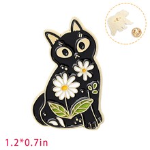 Flower Black Cat Enamel Brooch Pin for Jackets Backpacks Cloths Funny Animals Badge Pins for Women/Men