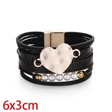 Multilayer Bohemia Leather Wrap Bracelet Boho Cuff Bracelets with Magnetic Clasp