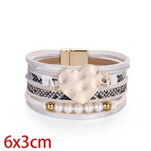 Multilayer Bohemia Leather Wrap Bracelet Boho Cuff Bracelets with Magnetic Clasp