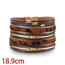 Multilayer Bohemia Leopard Print Leather Wrap Bracelet Boho Cuff Bracelets with Magnetic Clasp