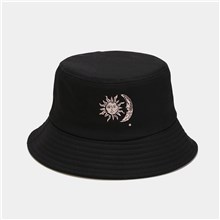 Bohemia Sun and Moon Print Black Bucket Hat Beach Fisherman Hat