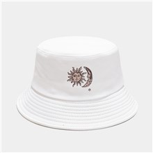 Bohemia Sun and Moon Print White Bucket Hat Beach Fisherman Hat