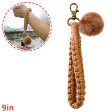 Boho Macrame Keychain Bracelet Handmade Wristlet Keychain Keyring Pom Pom Keychain Holder Wrist Lanyard