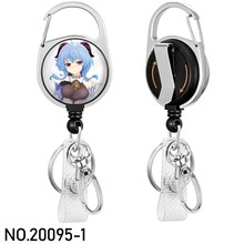 Anime Girl Ganyu Badge Reel Clip Badge Reel Holder Retractable Heavy Duty with 360° Swivel Carabiner Clip