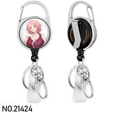 Anime Girl Sakura Badge Reel Clip Badge Reel Holder Retractable Heavy Duty with 360° Swivel Carabiner Clip