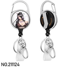Anime Girl Tifa Badge Reel Clip Badge Reel Holder Retractable Heavy Duty with 360° Swivel Carabiner Clip