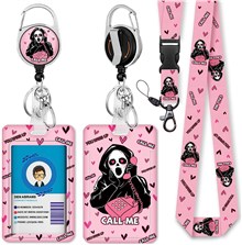 Ghost Face ID Badge Holder with Lanyard, Funny Badge Reel Retractable Heavy Duty and Detachable Name Tag Clips