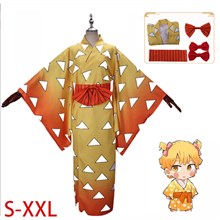 Anime Agatsuma Zenitsu Cosplay Kimono Costume Halloween Outfit