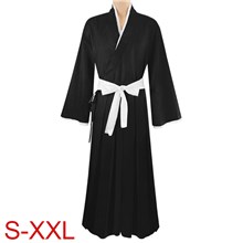 Kurosaki Ichigo Adult Anime Black Robe Cloak Cosplay costumes Japanese Traditional Samurai Uniform Kimono outfit Halloween outfits