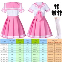 Classic Japanese Anime School Girls Pink Sailor Dress Shirts Uniform Cosplay Costumes with Socks Hairpin Set