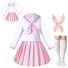 Classic Japanese Anime School Girls Pink Sailor Dress Shirts Uniform Cosplay Costumes Set