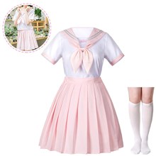 Classic Japanese Anime School Girls Pink Sailor Dress Shirts Uniform Cosplay Costume Set