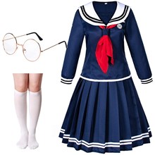 Japanese School Girls Uniform Sailor Navy Blue Pleated Skirt Anime Cosplay Costumes with Socks Set