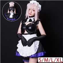 Japan Anime Cosplay Apron Maid Fancy Black Dress Costume