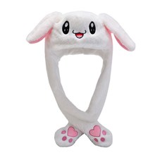 White Rabbit Ear Moving Jumping Hat Funny Plush Hat Unisex Earflaps Movable Ears Hat Cosplay Party Hat