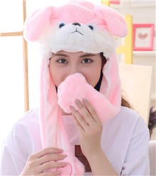 Pink Husky Ear Moving Jumping Hat Funny Plush Hat Unisex Earflaps Movable Ears Hat Cosplay Party Hat