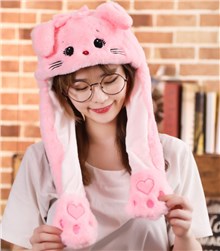 Pink Cat Ear Moving Jumping Hat Funny Plush Hat Unisex Earflaps Movable Ears Hat Cosplay Party Hat