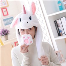 White Unicorn Ear Moving Jumping Hat Funny Plush Hat Unisex Earflaps Movable Ears Hat Cosplay Party Hat