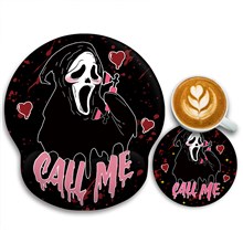 Ghost Face Ergonomic Mouse Pad Wrist Support and Coffee Coaster Non-Slip, Funny Ghostface Gaming Mousepad with Wrist Rest