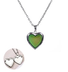 Heart Shape Photo Pendant Necklace for Girls Kids Locket Color Changing Necklace Stainless Steel Temperature Sensing Mood