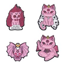 Gothic Style Cat Enamel Pin Halloween Brooch Badge Set