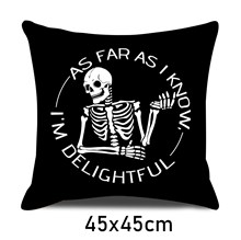 White Funny Human Skeleton one Hand up Pillow Case