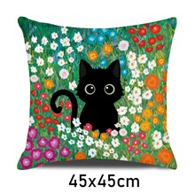 Cute Black Cat Sitting in Garden Pillow Case