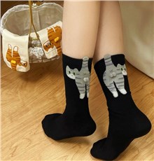 Black Cute Cat Socks with Balls, Cute Cotton Novelty Funny Animal Fun Crew Socks for Women Cat Lovers Gifts