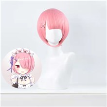Anime Girl Ram Pink Short Wig Cosplay