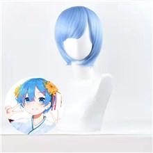 Anime Girl Rem Blue Short Wig Cosplay