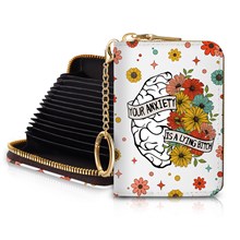 Brain Flowers Credit Card Holder RFID Wallet, Small Card Holder Wallet for Women with Keychain Zipper